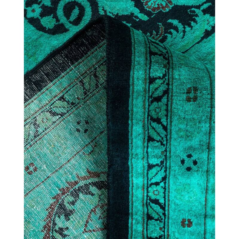 Overton Hand Knotted Wool Vintage Inspired Modern Contemporary Overdyed Blue Area Rug - 8' 1" x 10' 6"