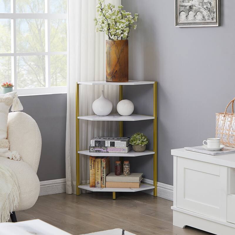 Javlergo Free-Standing 4-Tier Corner Shelf, Wood Storage Shelf