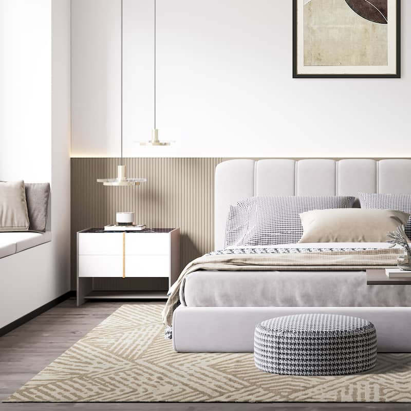 Glitzhome Modern Geometric Abstract Pattern High-Low Shag Area Rugs