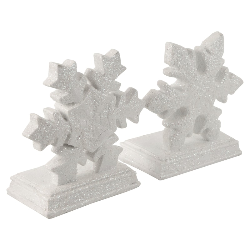 Set of 2 White Glittered Snowflake Christmas Stocking Holder 6.5"