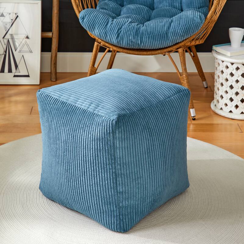 Sorra Home Indoor Bean Pouf - Stein Fibers - Barrett Turquoise - 17 in W x 17 in D x 17 in H