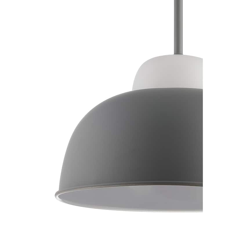 Simon 12" Adjustable Metal/Glass LED Pendant, Gray by JONATHAN Y