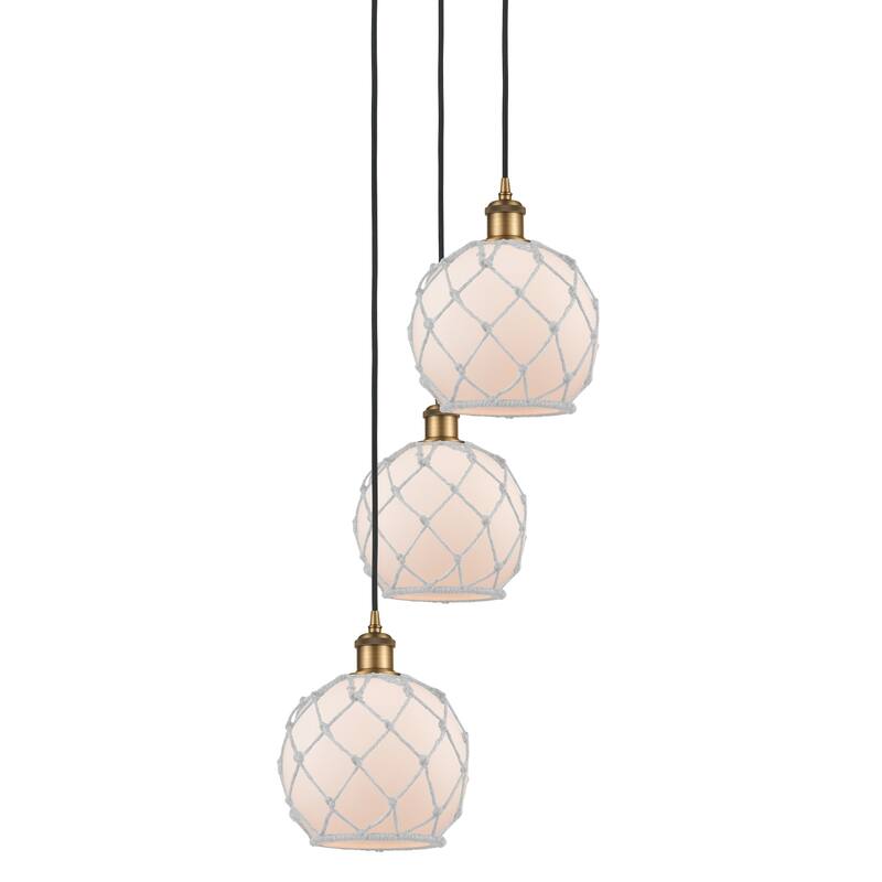 Innovations Lighting 113B-3P-31-15 Farmhouse Rope Pendant Farmhouse - Brushed Brass / White Glass with White Rope