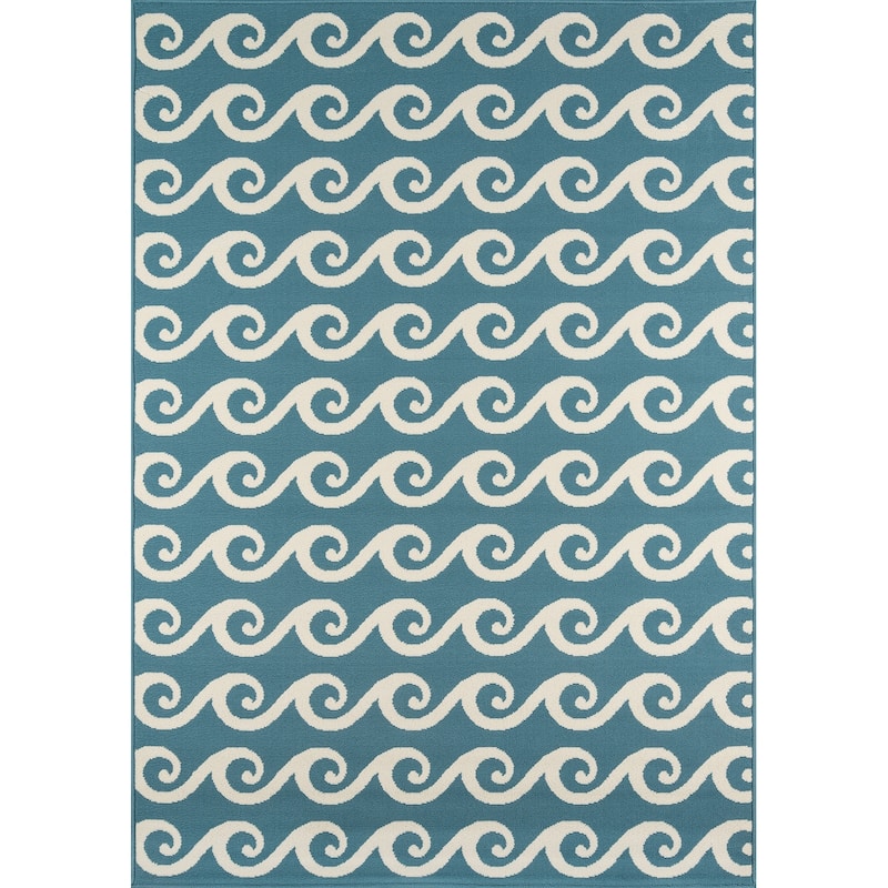 Momeni Baja Waves Indoor Outdoor Rug - 6'7" x 9'6" - Blue