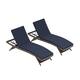 Kona Outdoor Brown Wicker Chaise Lounge (Set of 2) with Cushions - Navy Blue