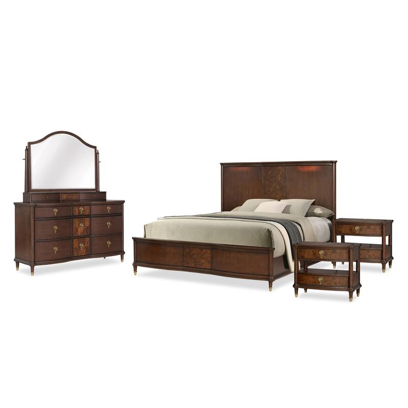 Furniture of America Prylen Modern Dark Cherry 5-Piece Solid Wood Bedroom Set with LED Reading Lights