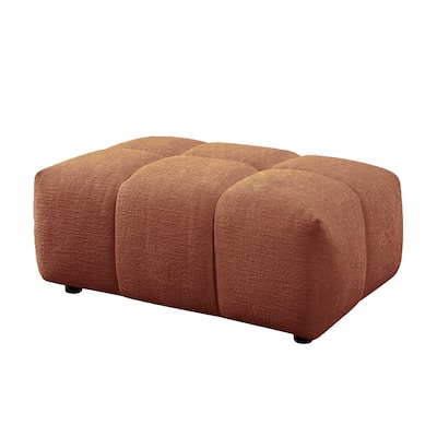 Linen Upholstered Rectangular Ottoman in Coral Red