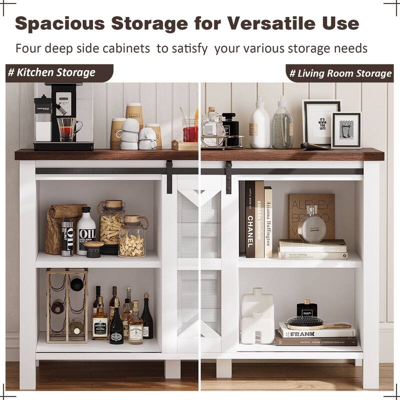 Meyreso Farmhouse Sideboard Buffet Cabinet Wood Coffee Bar Table with Storage for Kitchen