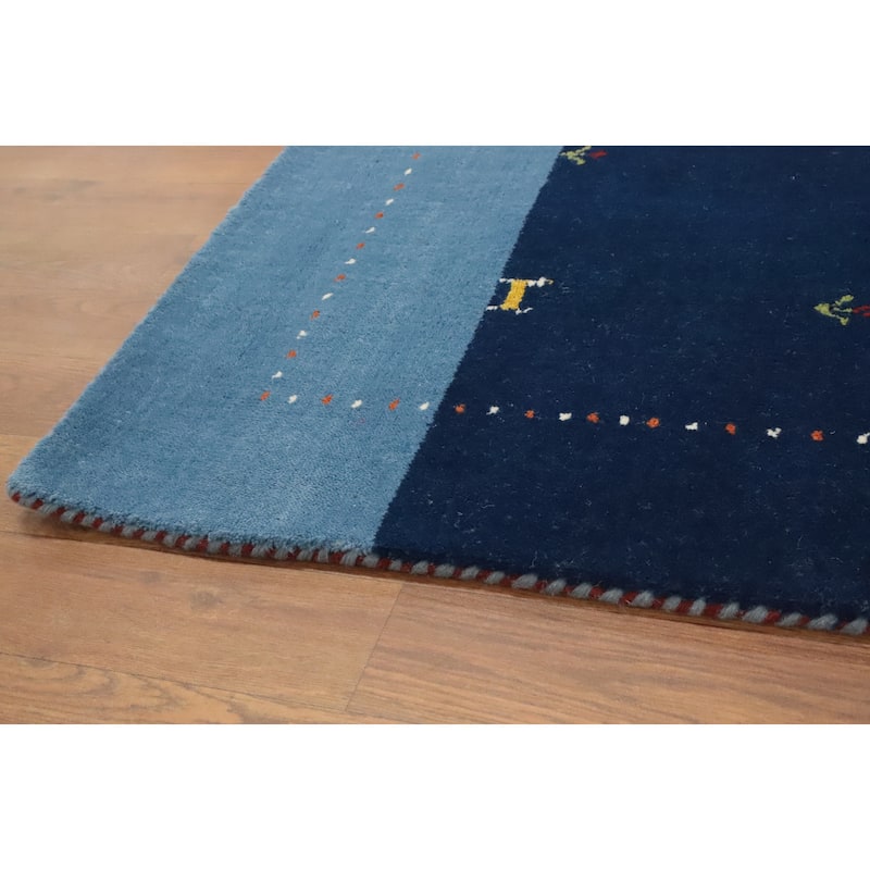 Hand Knotted Oriental 100% Wool Carpet Tribal Animal Pictorial Navy Blue & Blues Gabbeh Area Rug - 5' 9'' X 4' 2''