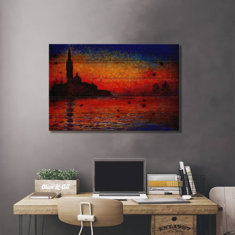 Sunset in Venice Print On Wood by Claude Monet - Multi-Color