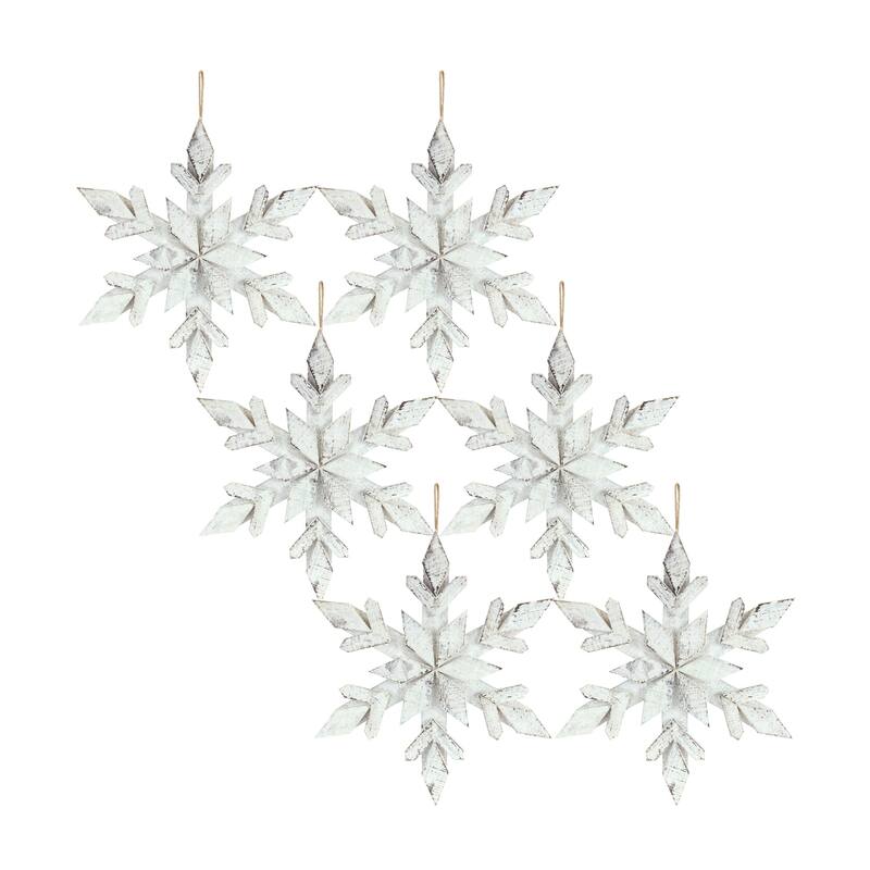Set of 6 Rustic Snowflake Christmas Ornaments 14"