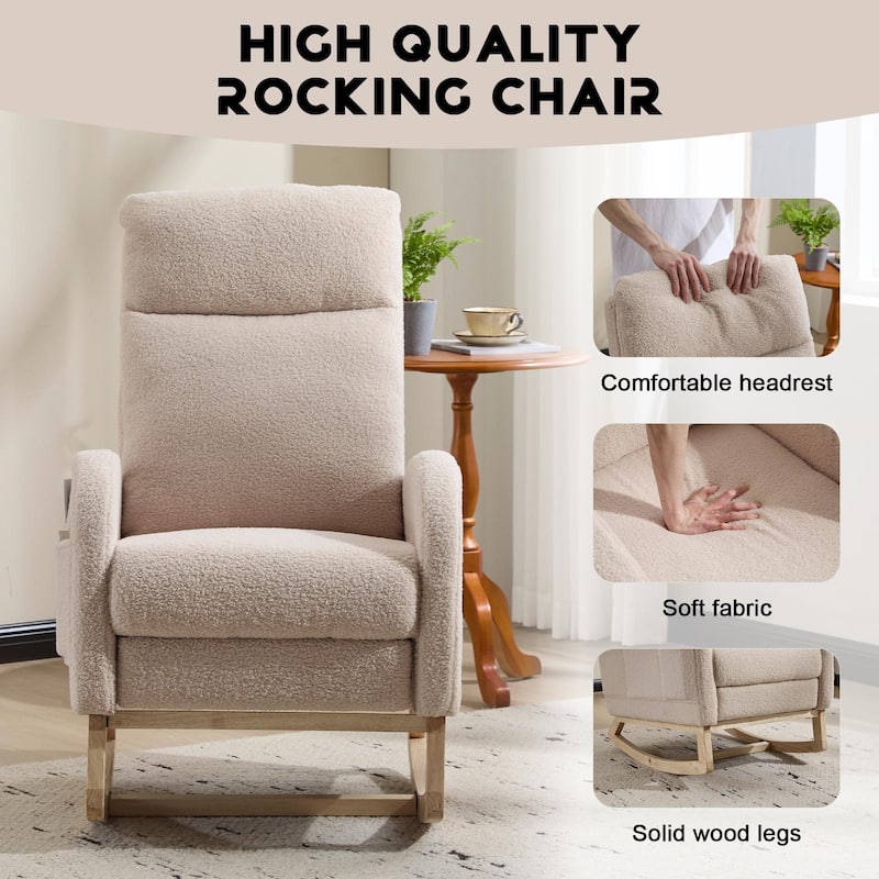 Polyester Fabric Rubber Wood Accent Rocking Chair with Side Pocket - 29.5"D x 24.8"W x 40.9"H