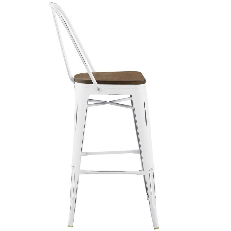 Industrial Modern Steel Bistro Bar Stool With Bamboo Seat in Black