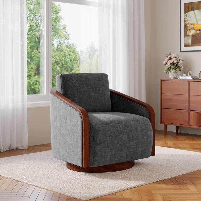 Chenille Modern 360°Swivel Barrel Chair Round Base