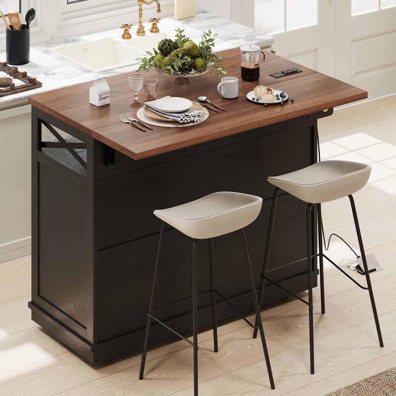 Kitchen Island with Drop Leaf, 3 Doors and 3 Drawers