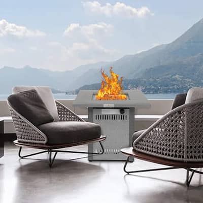 28in Patio Propane Gas Fire Pit Table with Lid & Lava Rock,2 in 1 Multi-function