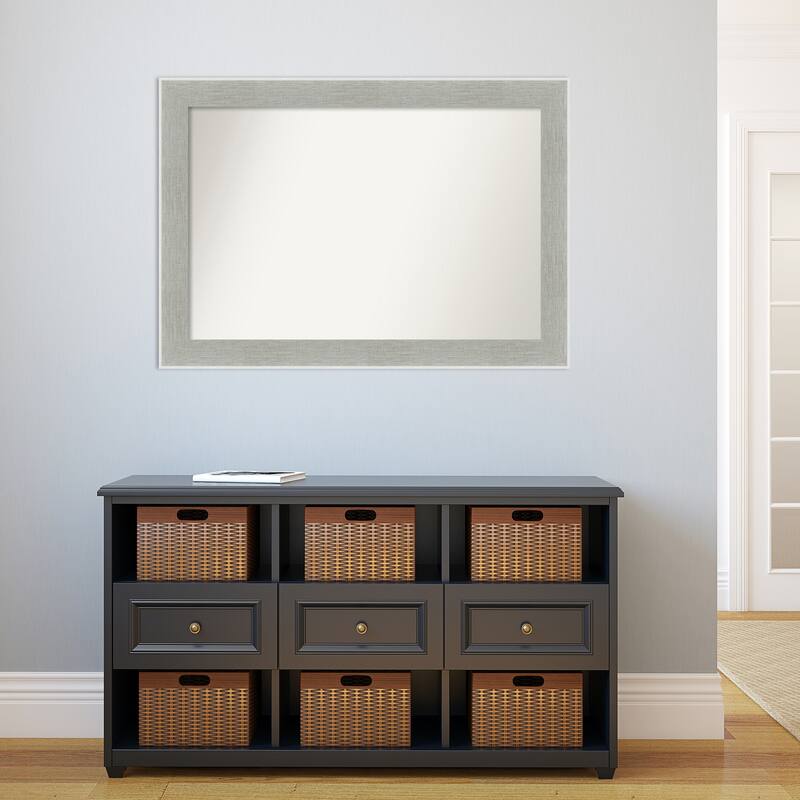 Non-Beveled Bathroom Wall Mirror - Glam Linen Grey Frame