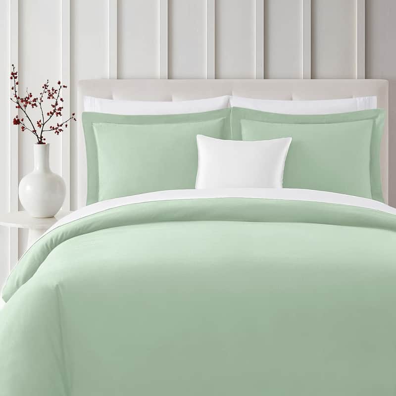 Bibb Home 3-Piece Flannel Duvet Cover Set (Insert Excluded) - Sage - Twin