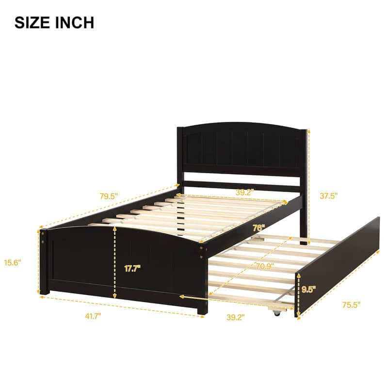 Twin size Wood Platform Bed with Trundle