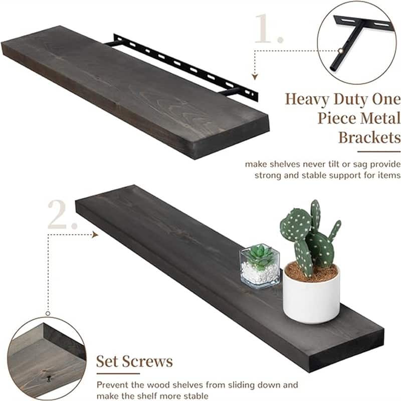 Wood Floating Shelves for Wall - 6.7"D x 36"W x 1.4"H
