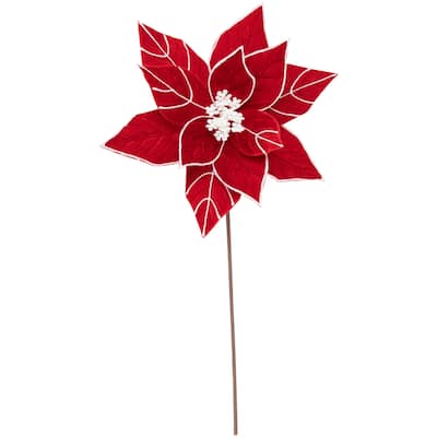 20" Red and White Velvet Glittered Christmas Flower Pick - 20