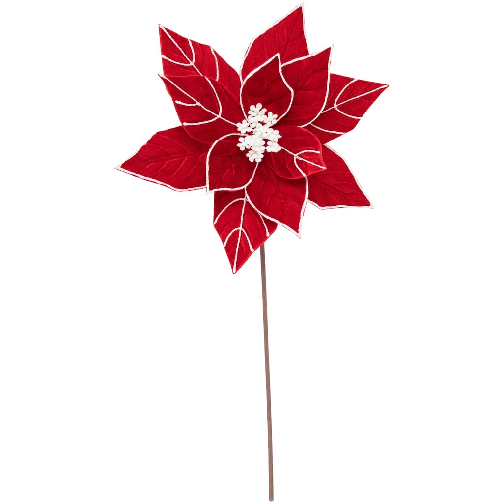 20" Red and White Velvet Glittered Christmas Flower Pick - 20