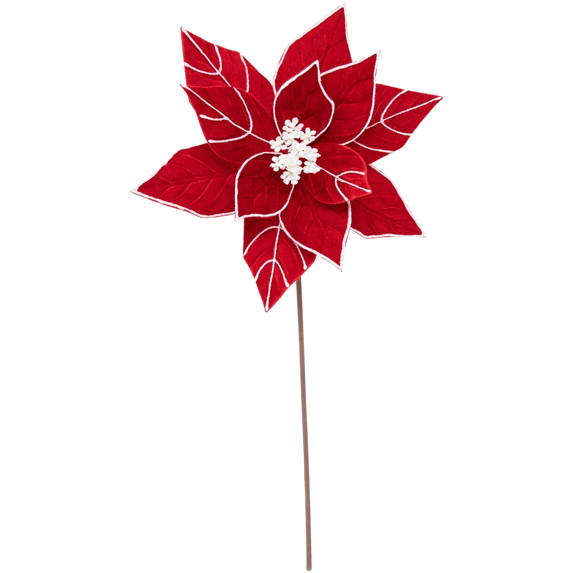 20" Red and White Velvet Glittered Christmas Flower Pick - 20