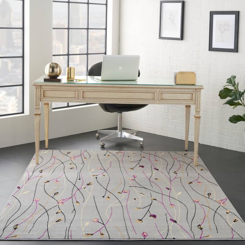 Nourison Grafix Floral Botanical Transitional Area Rug - 5' 3" x 7' 3" - Grey