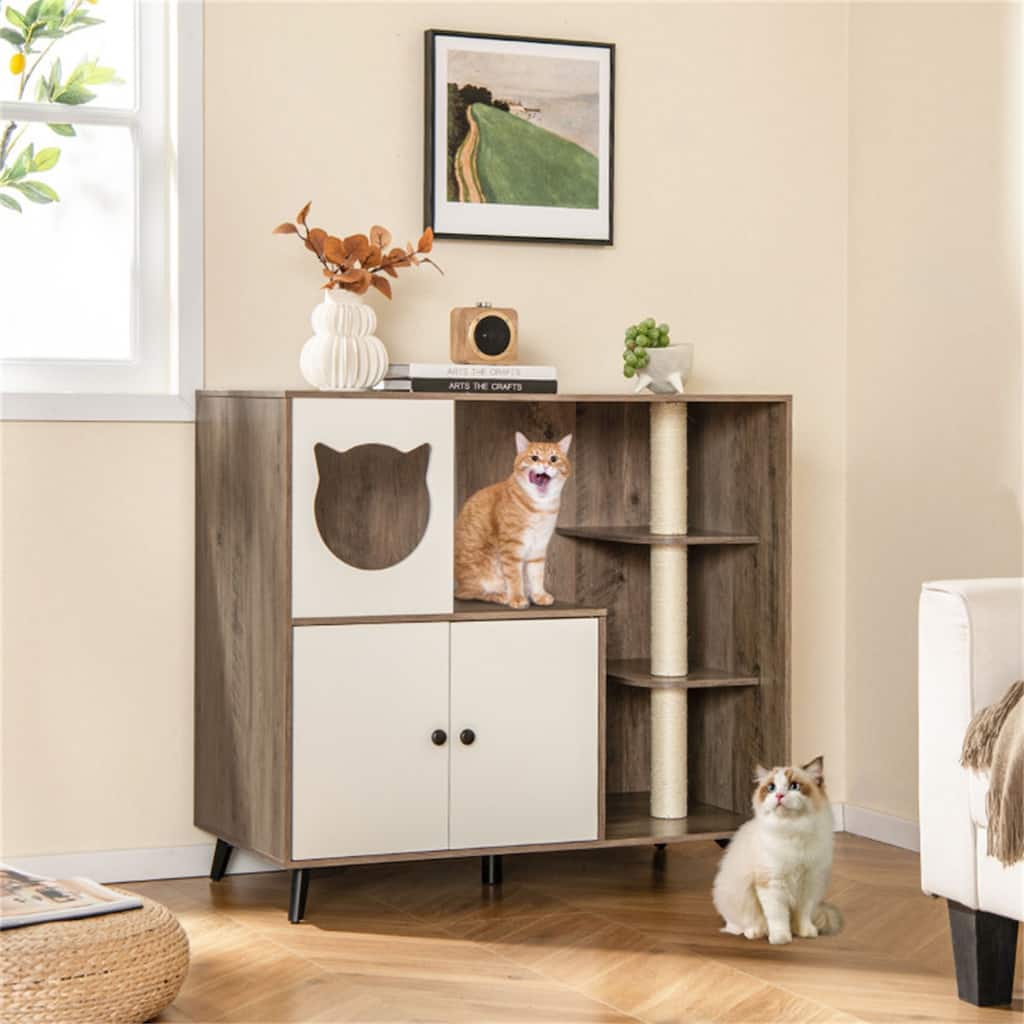 Cat Litter Box With Cat Scratching Post, Cat Apartment, Cat House, Locker - 40" x 20" x 36"