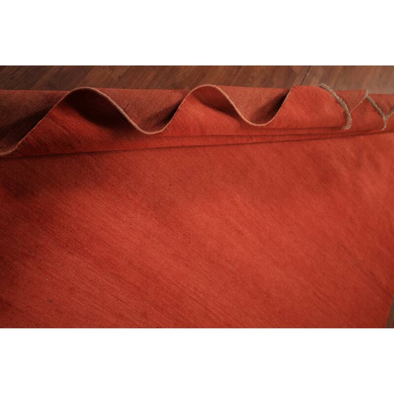 Modern Gabbeh Area Rug Hand-Knotted Orange Wool Carpet - 6'7" x 9'6"