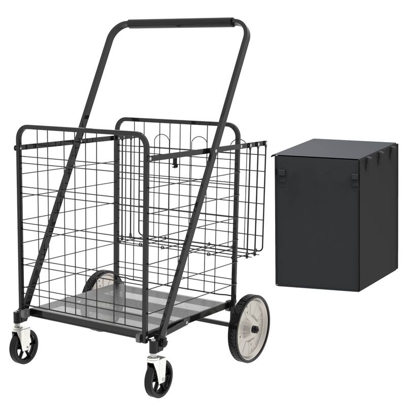 Foldable Super Jumbo Grocery Shopping Cart w/ Double Basket & 360 Rolling Swivel Wheel
