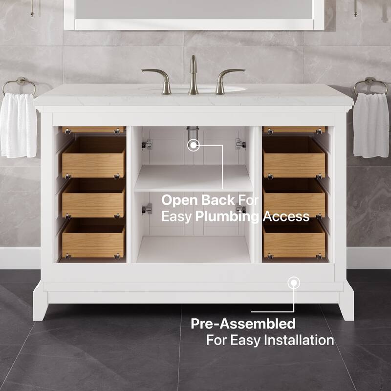 Elite Stamford Bath Vanity with Carrara Quartz Top and Porcelain Sink