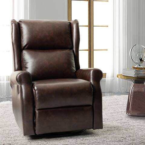 Baksoho Faux Leather Manual Swivel Recliner with Metal Base