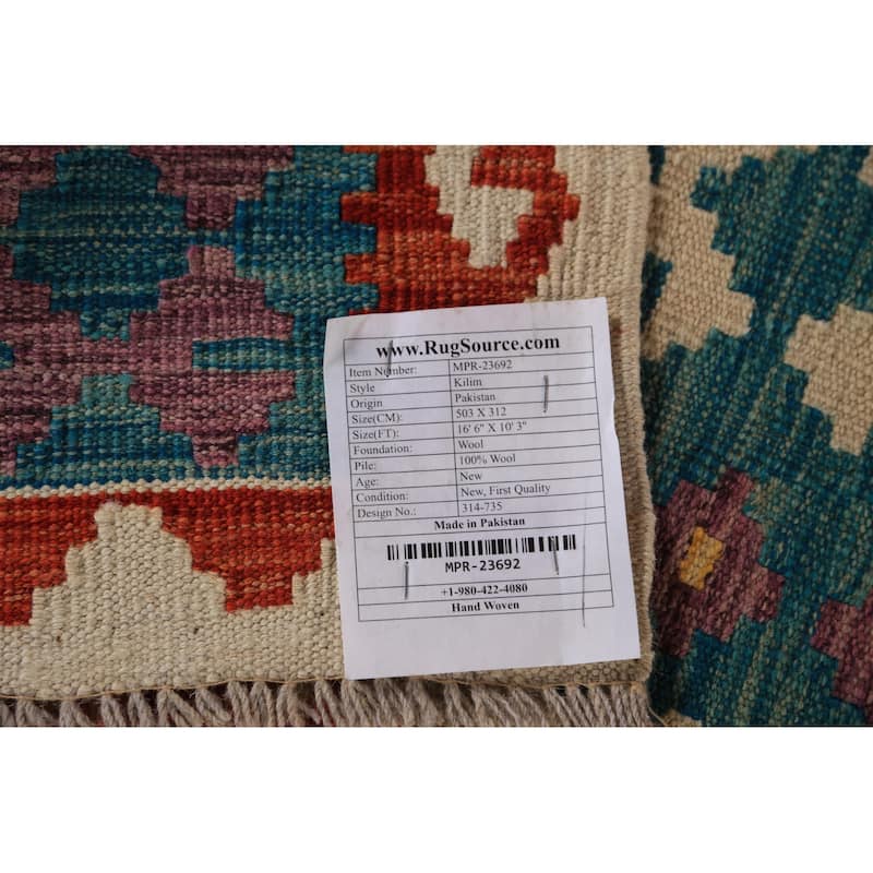 Geometric Kilim Oriental Large Rug Hand-Woven Wool Carpet - 10'3"x 16'6"
