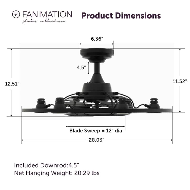 Fanimation Studio Collection Dex 12 inch Black Fandelier Ceiling Fan With LED Lights and Remote
