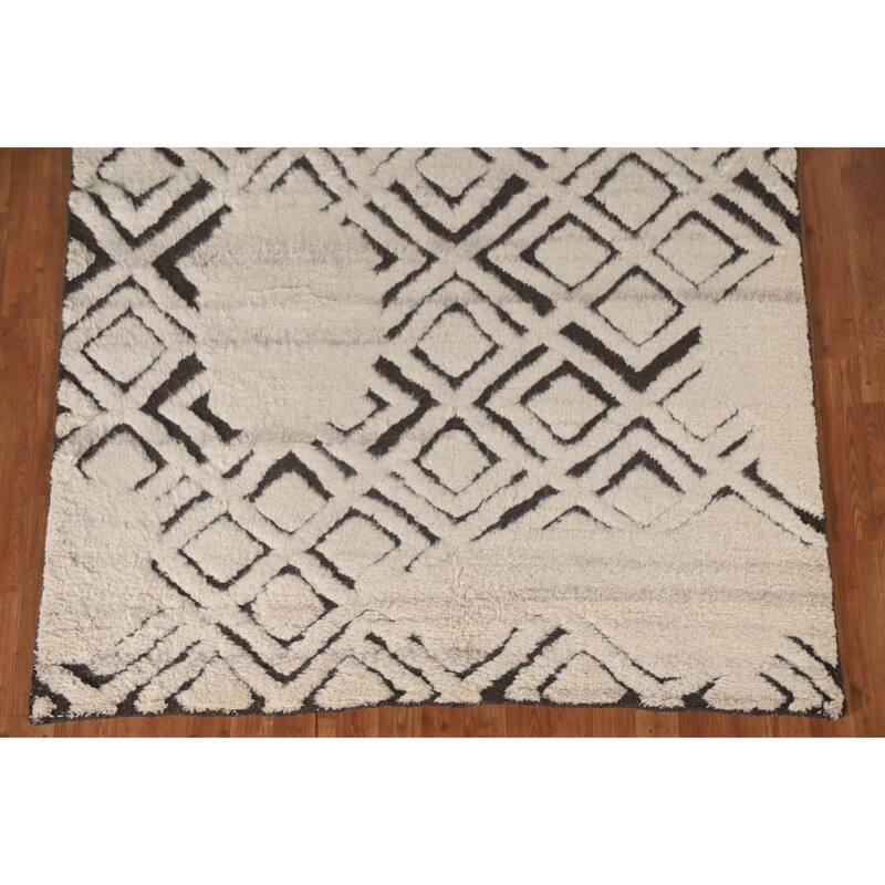 Trellis Moroccan Indian Area Rug Hand-Knotted Wool Carpet - 5'2"x 7'11"