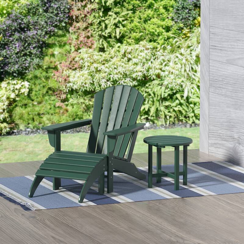 Altura Outdoor Eco-Friendly All Weather Adirondack Chair with Ottoman and Side Table (3-Piece Set) - Dark Green