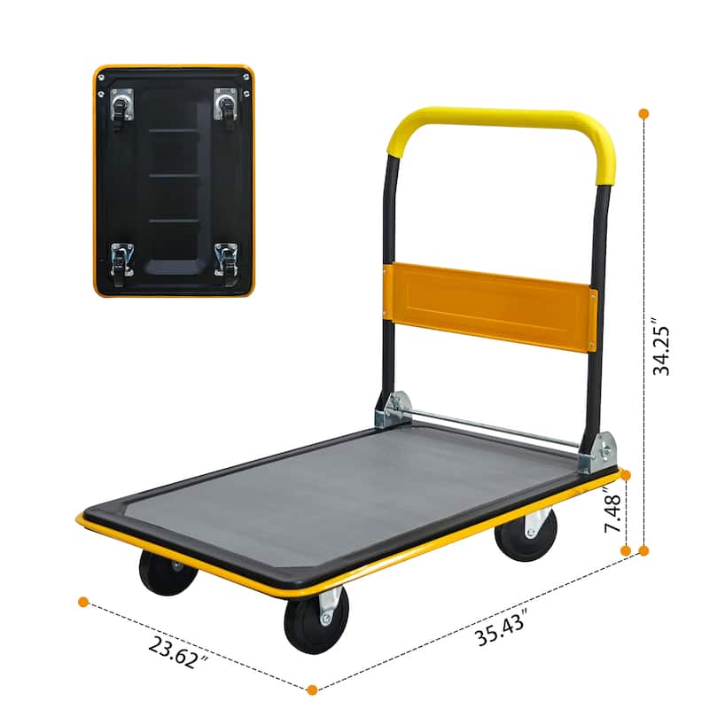 Heavy Duty Folding Flatbed Cart with 360°Swivel Wheels