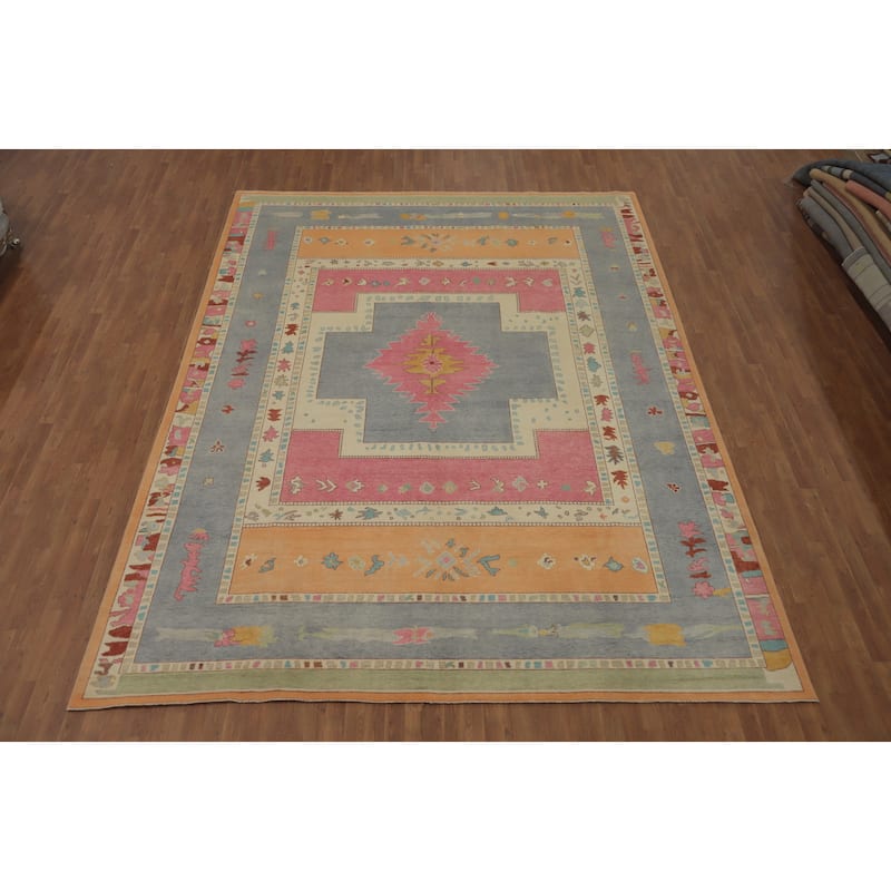 Vegetable Dye Geometric Gabbeh Turkish Large Rug Handmade Wool Carpet - 13' 10'' X 10' 5''