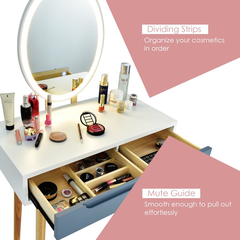 Gymax Makeup Vanity Dressing Table Set w/ Touch Screen Padded Stool
