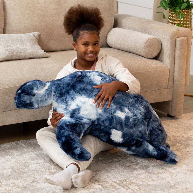 Raven-Symone Shelly the Turtle Sea Buddy Large Kids Stuffed Animal Bean Bag and Pouf - Synthetic Fur Blue Print