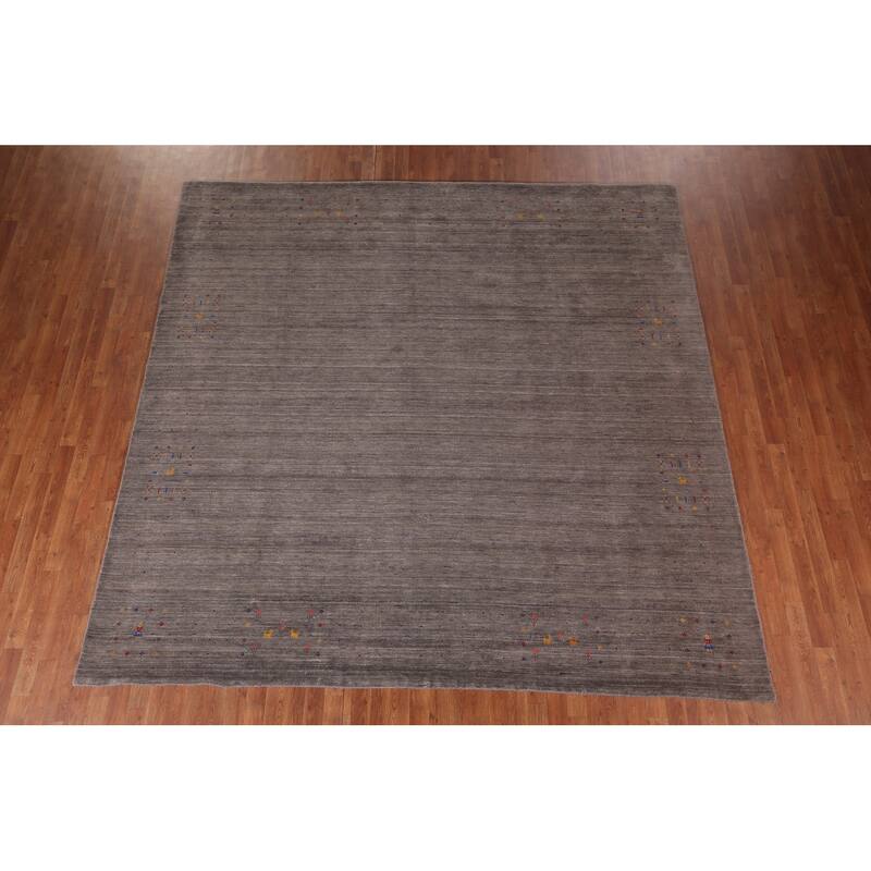 Striped Gabbeh Indian Square Area Rug Hand-Knotted Wool Carpet - 9'9"x 9'9"