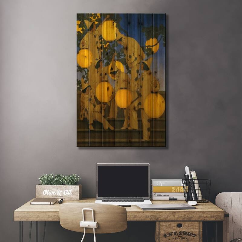 The Lantern Bearers Print On Wood by Maxfield Parrish - Multi-Color
