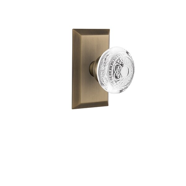 Nostalgic Warehouse STUCED_PRV_234_NK Vintage Crystal Egg and Dart Privacy Door Knob Set with Studio Rose and 2-3/4" Backset
