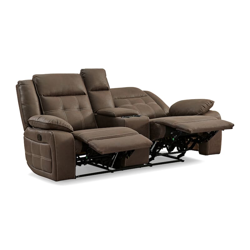 Roundhill Furniture Lesley Manual Reclining Loveseat, with Cup olders, Brown