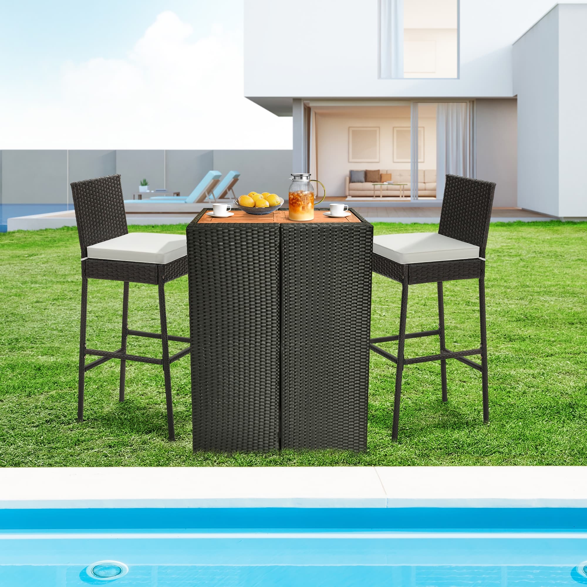 Costway 2pcs rattan bar stool dining discount high counter portable chair patio furniture