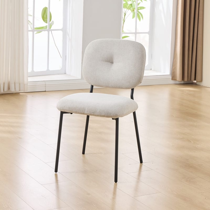 Contemporary 2-Piece Dining Chair Set - Beige & Green Upholstered Accent Chairs with Sleek Metal Legs (Space-Saving Design)‌