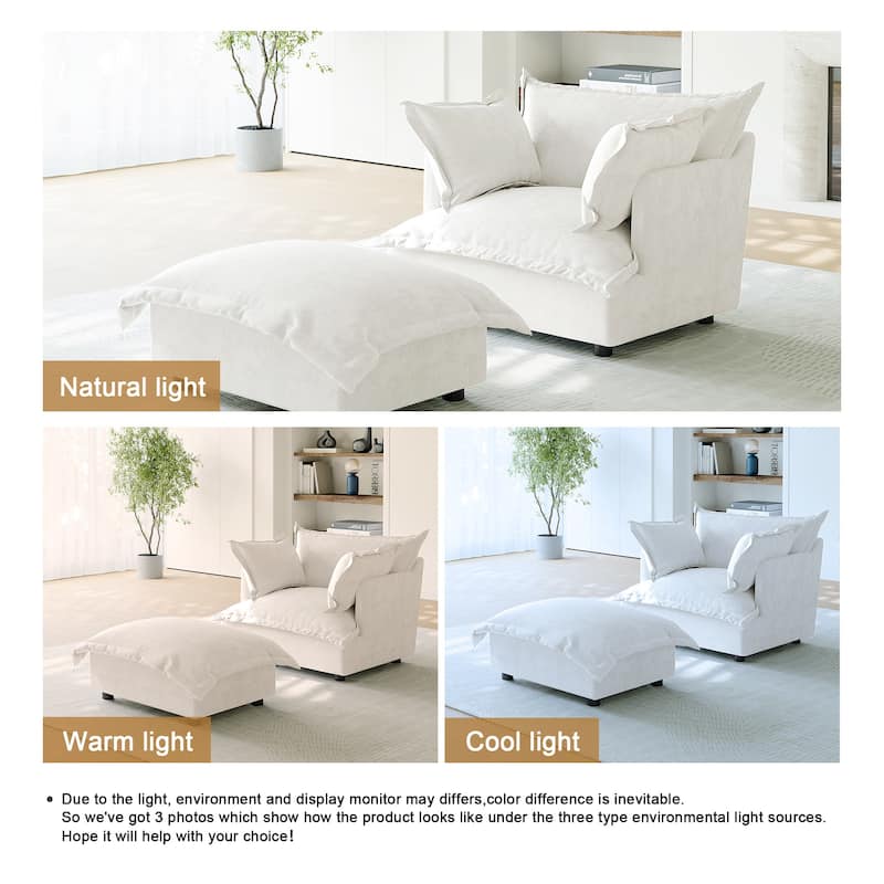 39"W Oversized Chenille Comfy Cloud Chaise Lounge with Ottoman