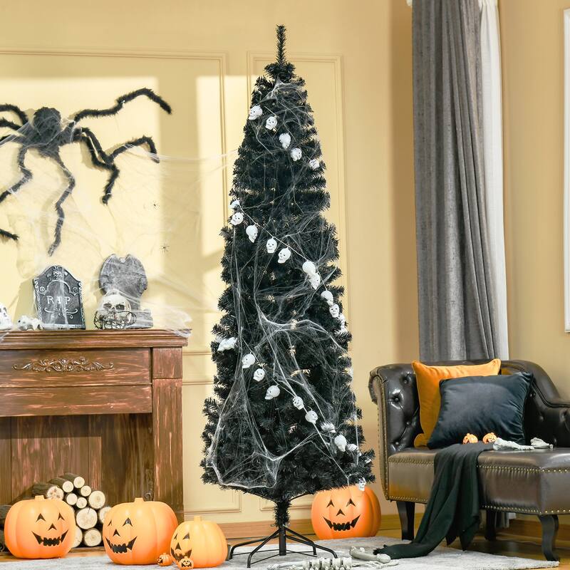 7FT Unlit Slim Pencil Christmas Tree, Artificial Douglas Fir with 818 Tips, Realistic Branches & Lightweight Base
