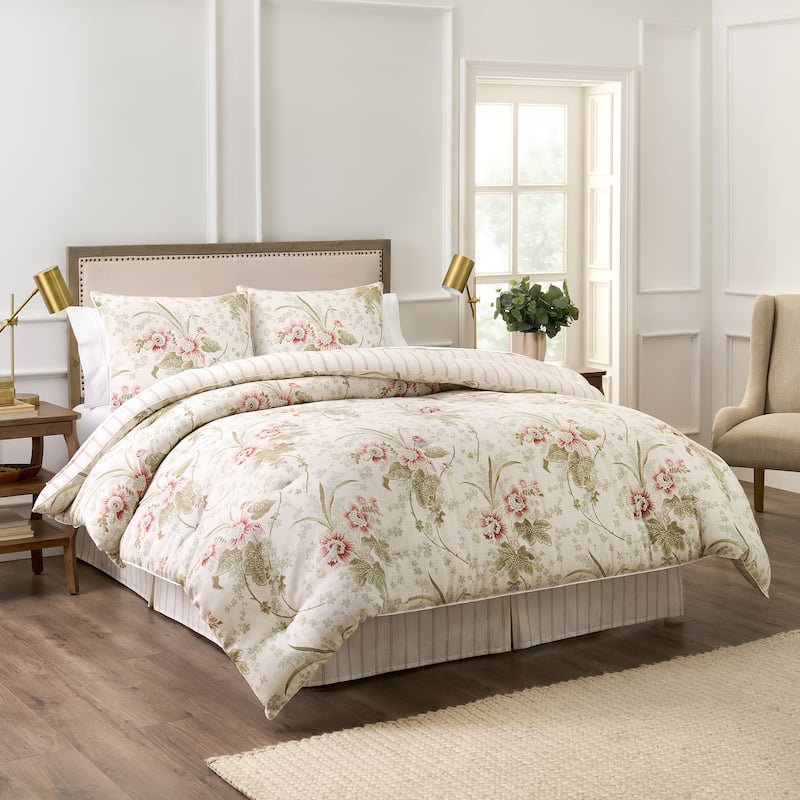 Waverly Stonington 4 Piece 100% Cotton Comforter Set - Ivory - Queen